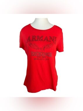 Armani Exchange AX Red Logo Tee Eagle Graphic Rhinestone Top XL